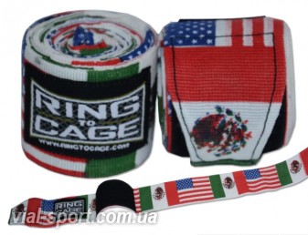 Бінти мексиканські RING TO CAGE Handwraps Mexican Style Stretchable - PATTERNED 180" 457см Прапори Мексики та США