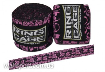 Бінти мексиканські RING TO CAGE Handwraps Mexican Style Stretchable - PATTERNED 180" 457см Рожевий Череп