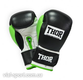 Боксерські рукавички THOR TYPHOON (Leather) BLK / GRN / WHT