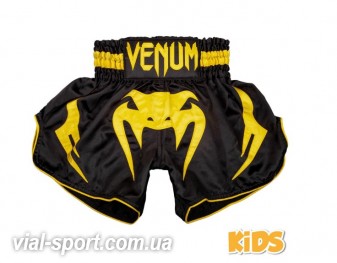 Дитячі шорти для для тайського боксу Venum Inferno Kids Muay Thai Shorts Black Yellow