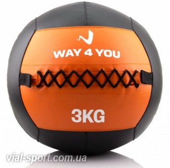 Набивний м'яч (медбол) Way4you 3кг. w40145 чорний / помаранчевий