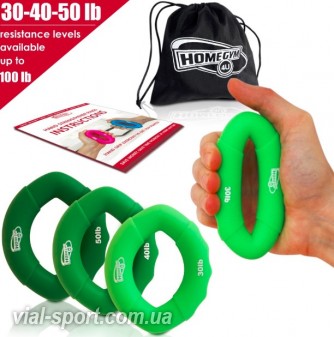 Набір овальних еспандерів для пензля HOMEGYM Hand Strengthener OVAL салатовий, зелений, темно-зелений