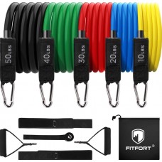 Набір трубчастих еспандерів FITFORT Resistance Bands Set 150LB (5 еспандерів) жовтий, червоний, синій, зелений, чорний комплект з 5 шт.