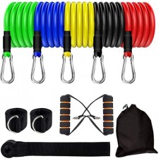 Набір трубчастих еспандерів зі знімними рукоятками FHCL-US Exercise Bands with Handles 100lbs (5 еспандерів) жовтий, синій, зелений, чорний, червоний