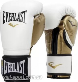 Рукавички тренувальні Everlast Powerlock Hook And Loop Training Gloves Synthetic Leather (тренувальні) біло-золотий