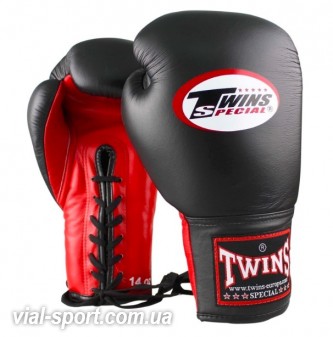 Рукавички Twins Pro Lace Up Boxing Gloves black / red