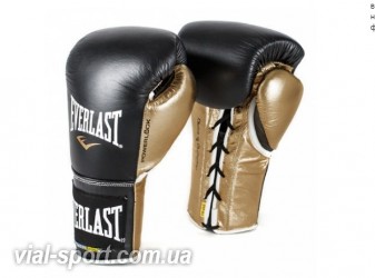 Професійні рукавички EVERLAST Powerlock Pro Fight Boxing Gloves чорний / золотий