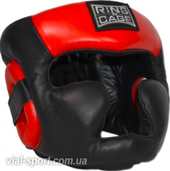 Шолом Боксерський з повним захистом RING TO CAGE Diagonal Improved-Vision Full Face Headgear-chin &amp; cheek чорний / червоний