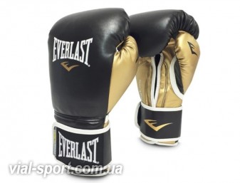 Тренувальні рукавички EVERLAST Powerlock Hook &amp; Loop Training Gloves (з синтетичної шкіри) чорний / золотий